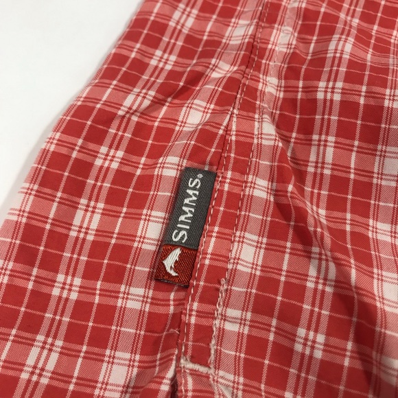 Simms Men's Orange Plaid Short Sleeve Button Front Performance Shirt Size L - Picture 6 of 9